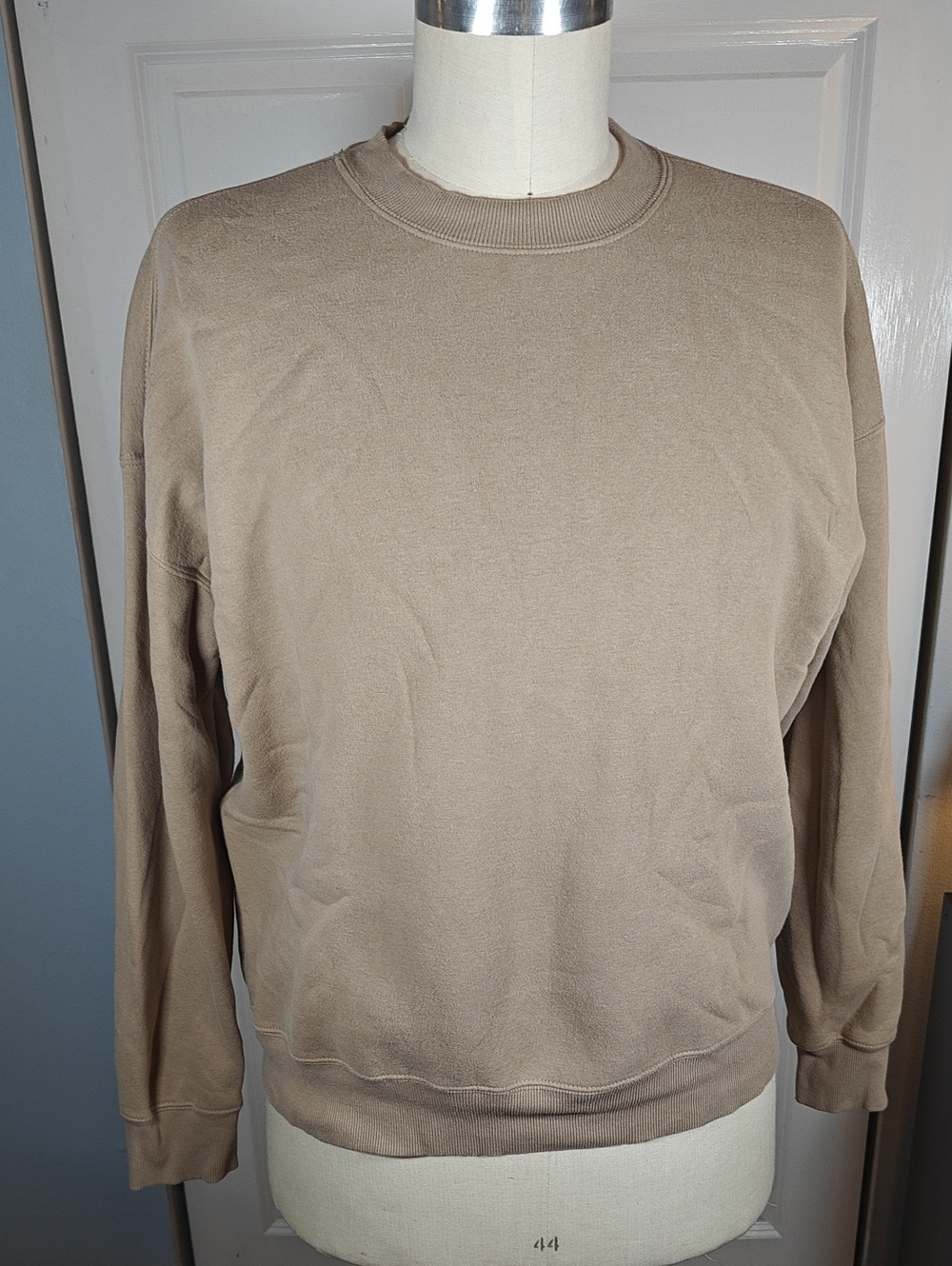 Premium Chemistry Men Tan Oversized Crewneck Fleece Sweater Large